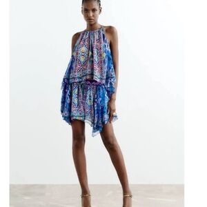 Zara blue multiple vibrant color,  blue, purple, pink, asymmetrical layer skirt